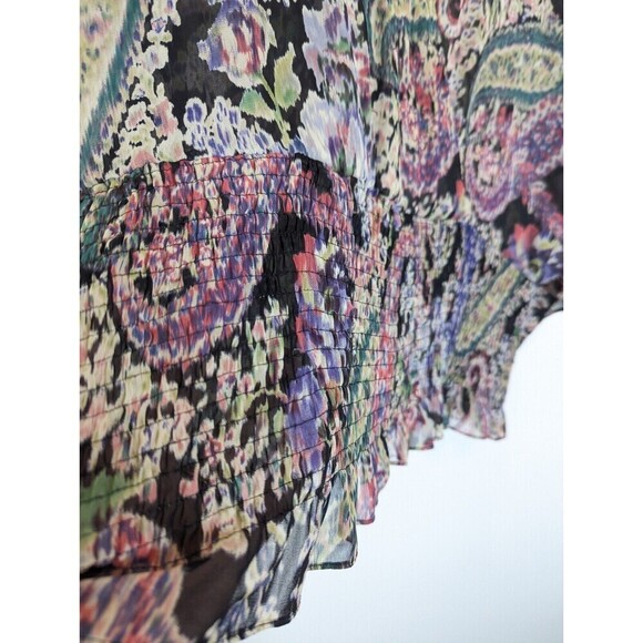 Bisou Bisou Michelle Bohbot Blouse Womens Size XL Multicolor Smocked Sheer Top - Picture 4 of 9